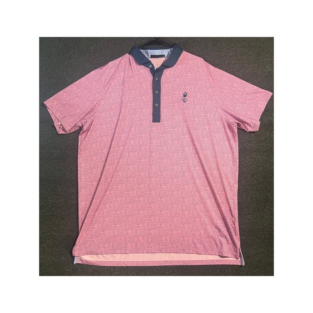 Greyson Mens XXL Pink Navy Blue Monogram Geometric Golf Polo Shirt Short Sleeve